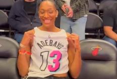 NBA情侣！威尔逊身穿男友球衣亮相(xiāng)热火(huǒ)主場(chǎng)，場(chǎng)边为阿(ā)德巴约助威